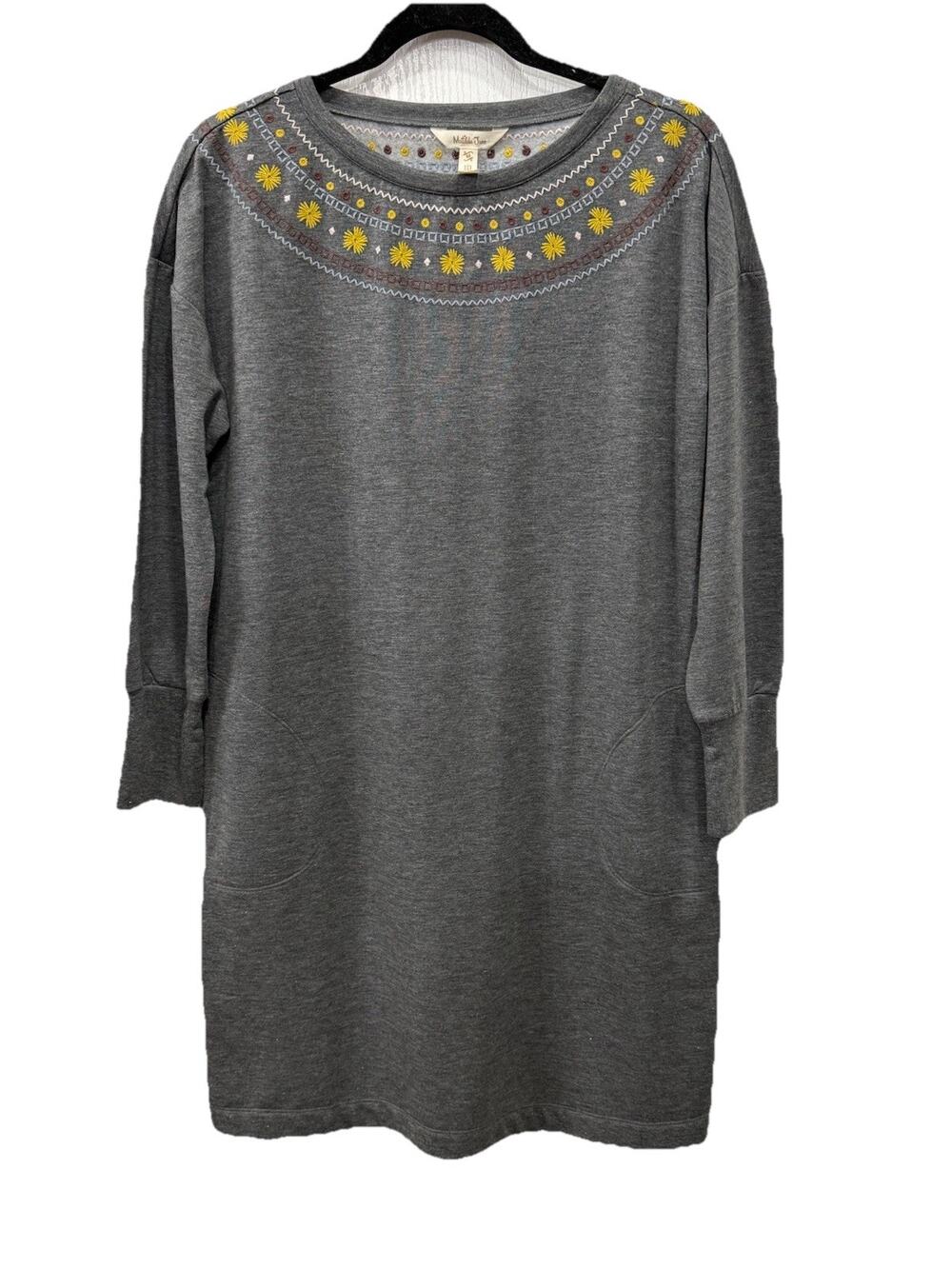 Matilda Jane Size M Gray Embroidered Sweatshirt Dress Cozy Cottagecore Boho